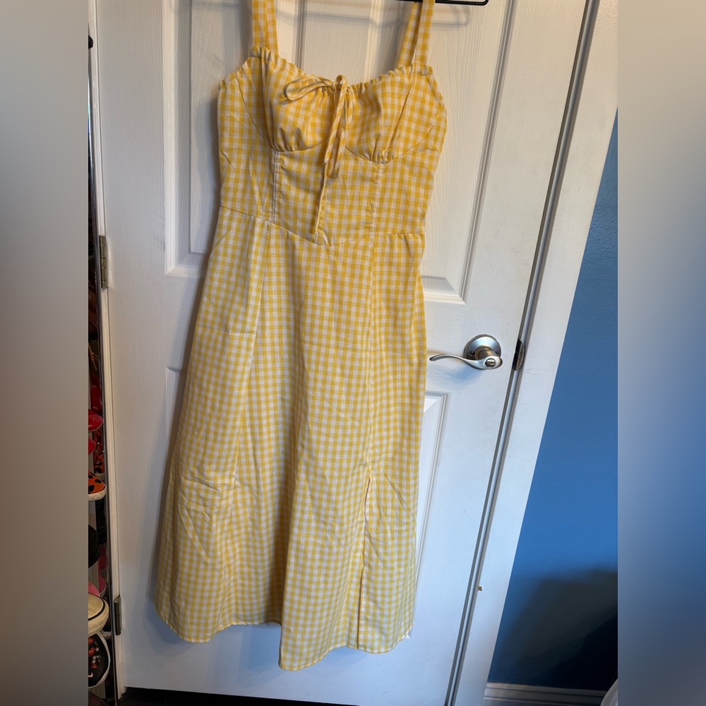 Yellow Gingham Tie-Front Sundress